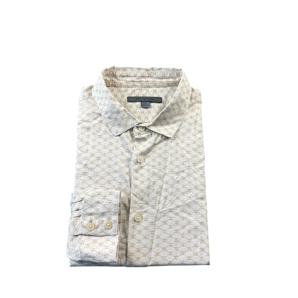 John Varvatos Collection White Brown Skull AOP Men's Cotton Button Front Small